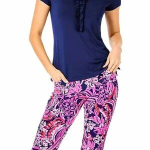 NWOT Lilly Pulitzer Corso Pants Flirty Fins and Feathers Low Tide Navy Size 2